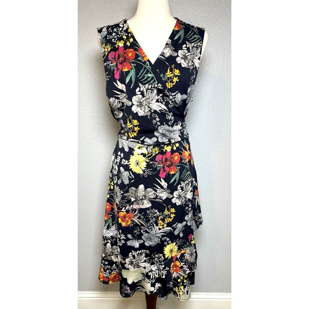 Veronica M womens dress wrap w/tiw floral v-neck sz 1X summer cottagecore party